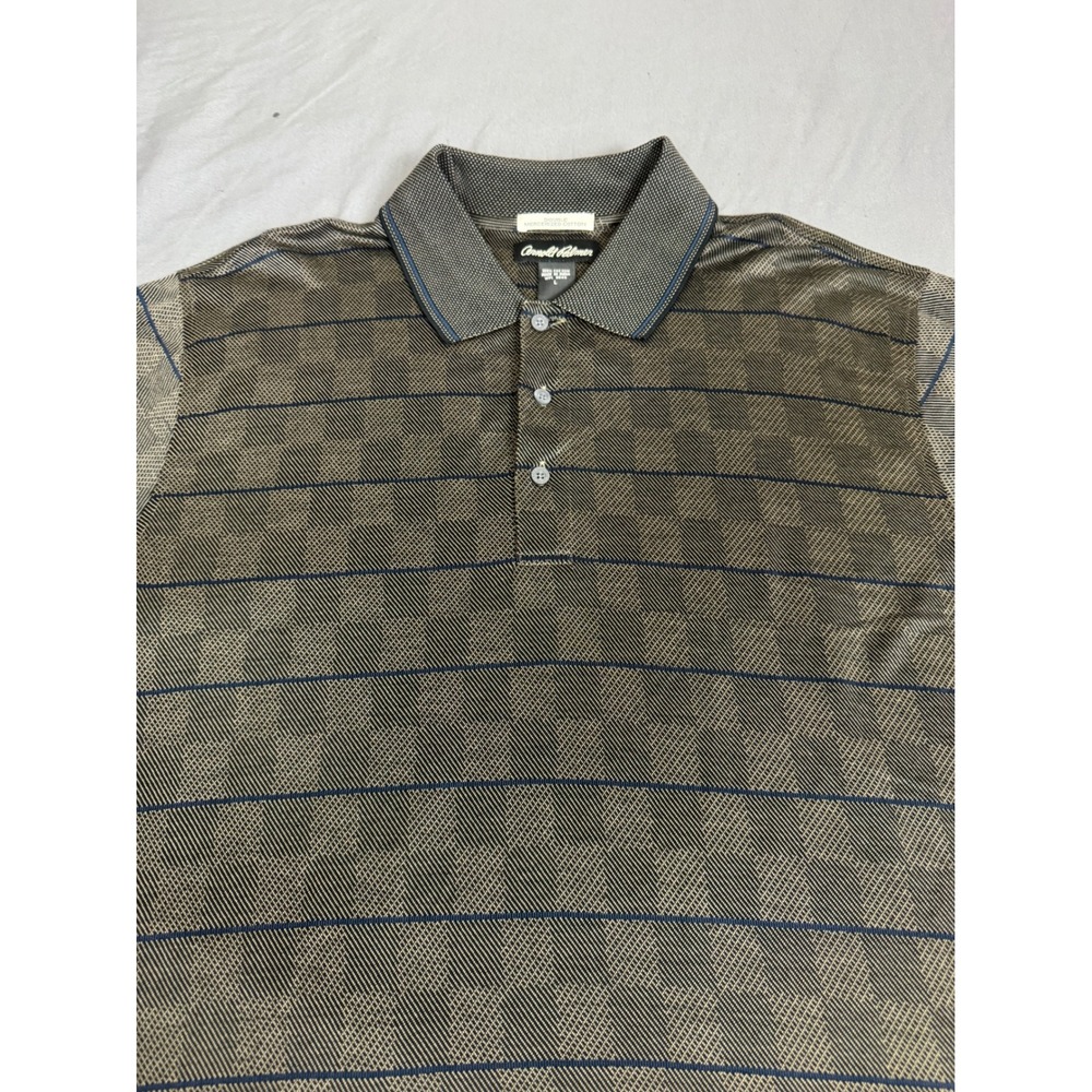 Arnold Palmer Mens Large Brown Geometric Striped Mercerized Cotton Polo Shirt